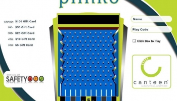 Trade show booth display running a branded plinko peg board Trade show booth display running a branded plinko peg board