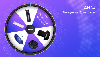 Trade show booth display running a branded spinning wheel game