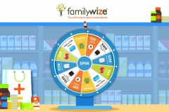 Custom-branded wheel game kiosk for a retail promotion event