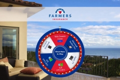 Trade show booth wheel game showing a near-miss segment landing