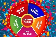 Trade show booth display featuring a fully branded spin wheel