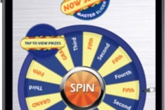 Branded prize wheel game segment labels styled in brand colors