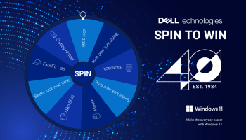 Dell Branded prize wheel game showing the wheel decelerate to a stop