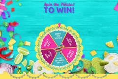 Branded prize wheel game showing the pointer needle mid-spin