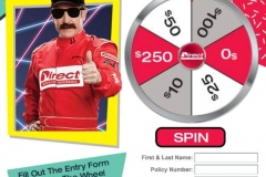 Trade show booth slot for a branded spin-to-win wheel game