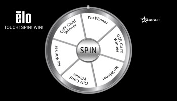Custom prize wheel game kiosk built for a wedding industry expo