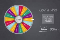 Branded prize wheel game showing jackpot celebration after a win