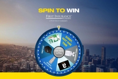 Trade show booth wheel game customized with a real estate company's branding