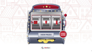 Trade show booth display running a branded casino-style slot game