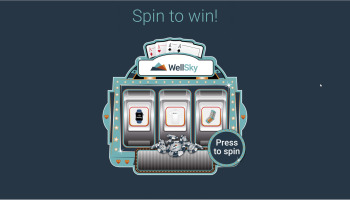 Booth visitors interact with a branded slot machine game on tablet