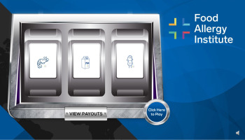 A trade show booth slot game customized with sponsor colors