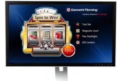 Branded slot machine game with colorful lead-generation reel icons