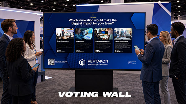 Business people interacting with a Voting Wall Monitor